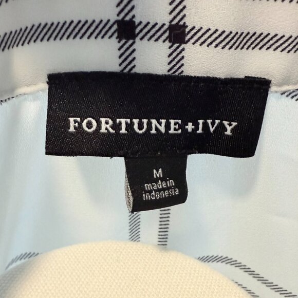 π€ Fortune + Ivy White & Black Windowpane Plaid Blouse β Size M π€ - Picture 6 of 12